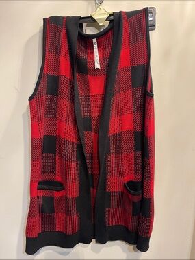 Red and Black Buffalo Plaid Knit Vest